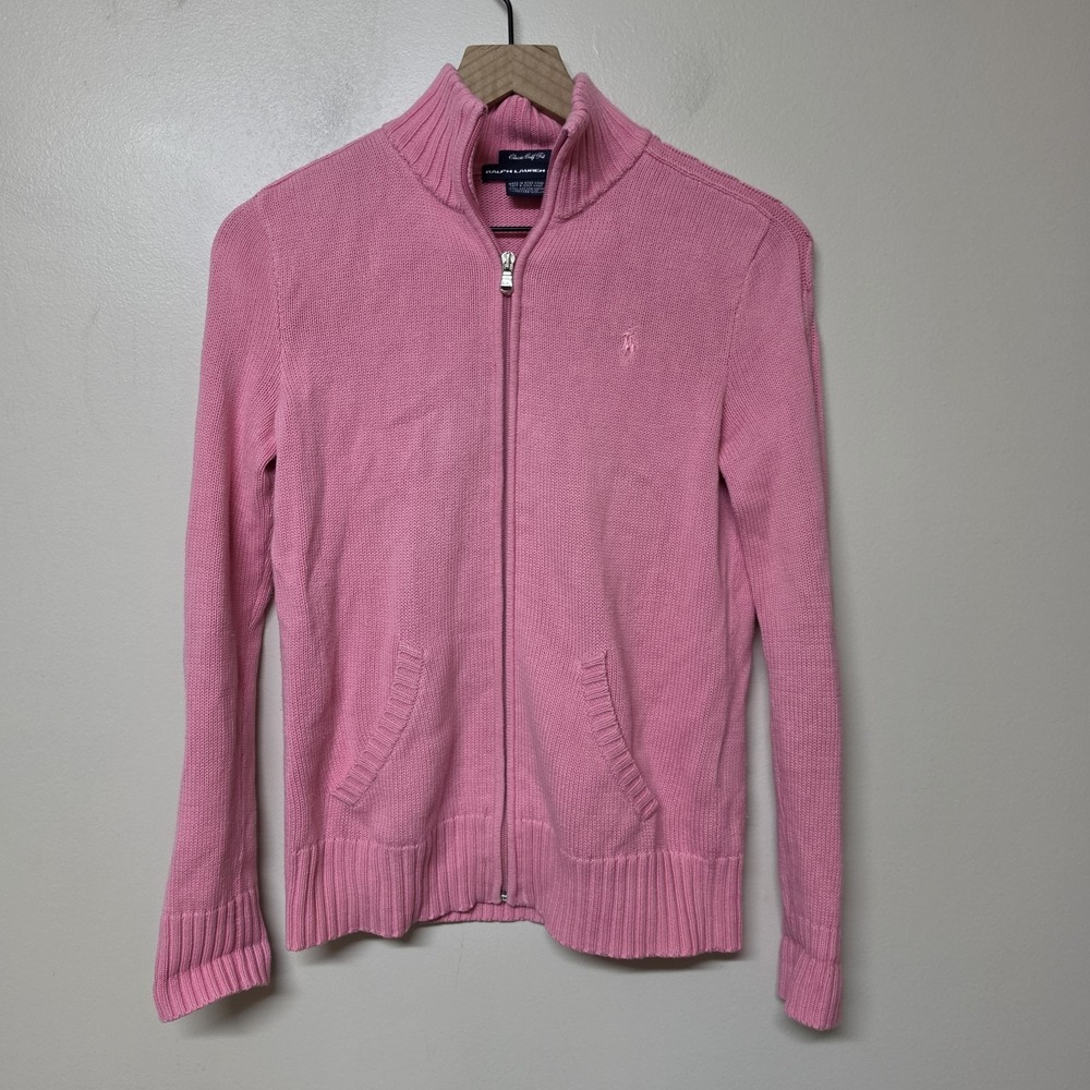 Ralph Lauren Golf Womens S Pink Cotton Full Zip Sweater Cardigan Classic Fit